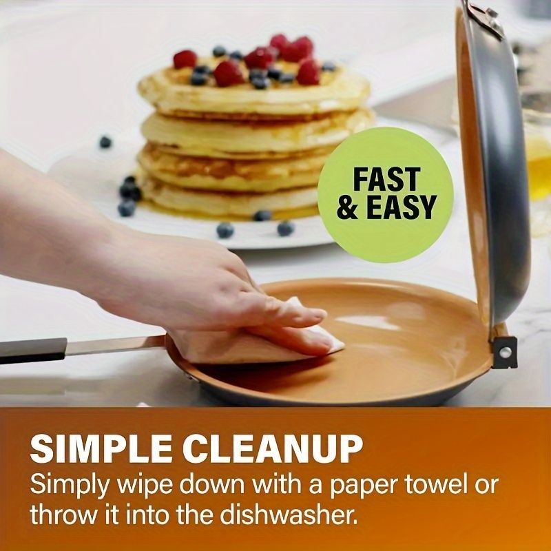 Double-Sided Pancake Pan - Non-Stick Copper Titanium Coating, Flip Pancakes & Eggs with Ease, Even Heat Distribution, Compatible with All Stovetops/ Ovens