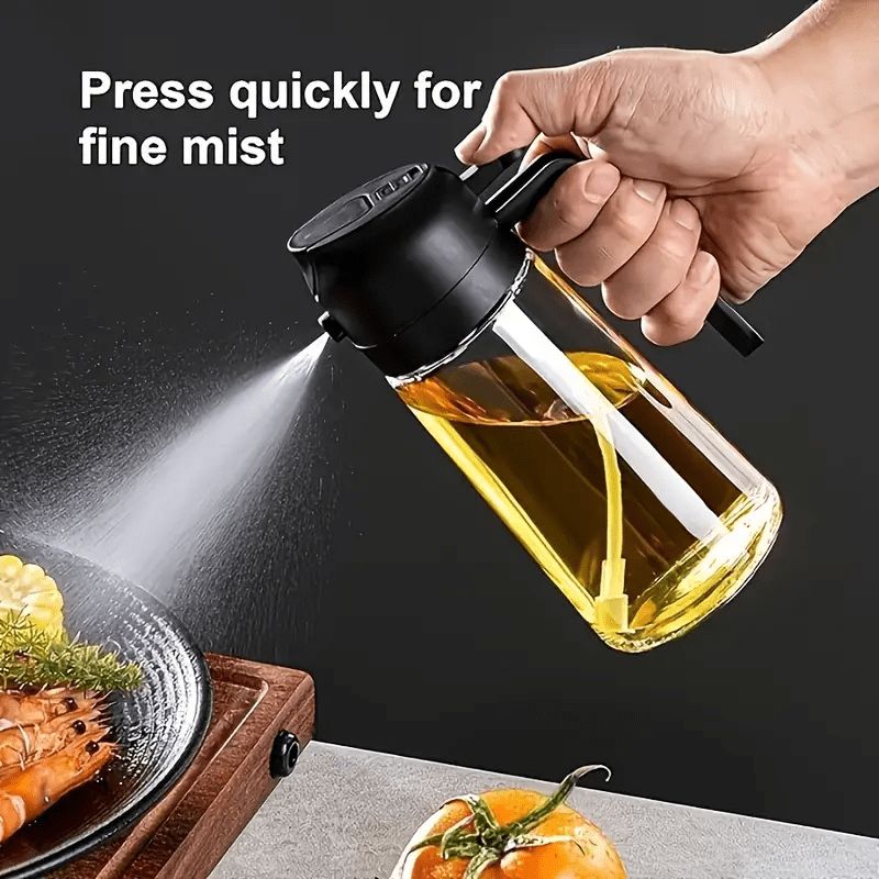 Dual-Function Oil Dispenser And Sprayer Bottle, Automatic Shut-Off Mist Sprayer - PET Plastic, Suitable for Cooking, Grilling, Salad Dressings, And Baking - Essential Kitchen Item for Holidays