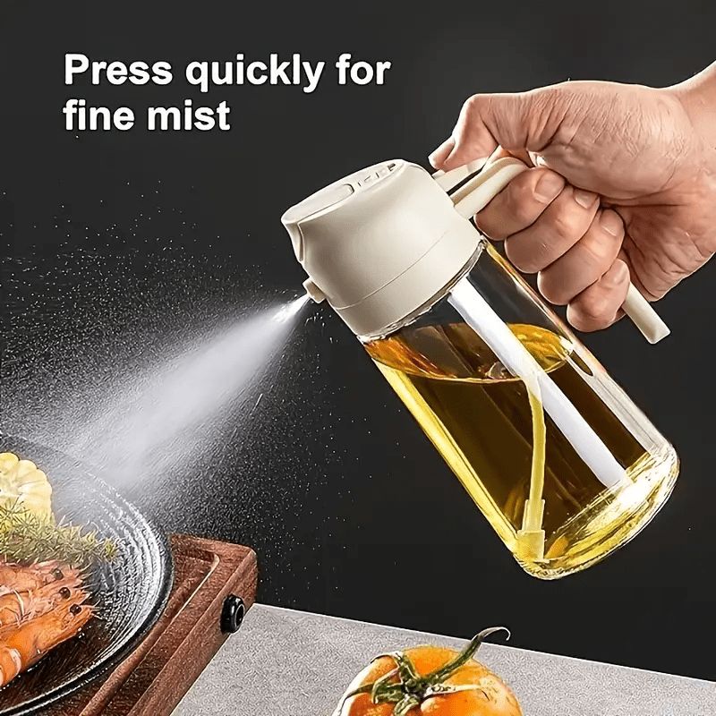 Dual-Function Oil Dispenser And Sprayer Bottle, Automatic Shut-Off Mist Sprayer - PET Plastic, Suitable for Cooking, Grilling, Salad Dressings, And Baking - Essential Kitchen Item for Holidays