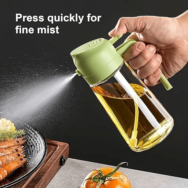 Dual-Function Oil Dispenser And Sprayer Bottle, Automatic Shut-Off Mist Sprayer - PET Plastic, Suitable for Cooking, Grilling, Salad Dressings, And Baking - Essential Kitchen Item for Holidays