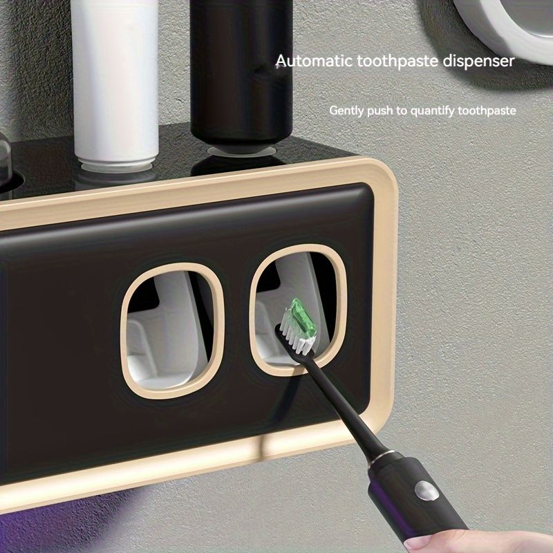 Wall-Mounted UV Toothbrush Holder, Automatic Toothpaste Dispenser, No-Drill Plastic Organizer with USB Rechargeable Battery, Modern Design for Bathroom Decor, Toothbrush Holder