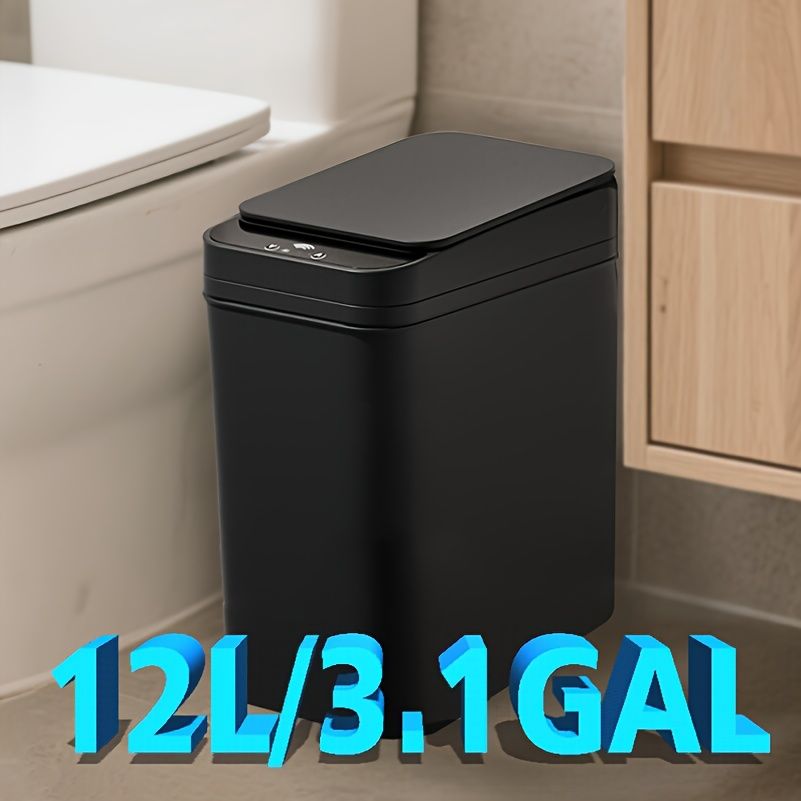 3.1 Gallon Bathroom Trash Can with Auto Sensor - 12L Smart Trash Can Motion Sensor - Slim, Plastic - Ultra-Thin Electric Trash Can with Lid, Suitable for Bedroom, Bathroom, Office, Living Room