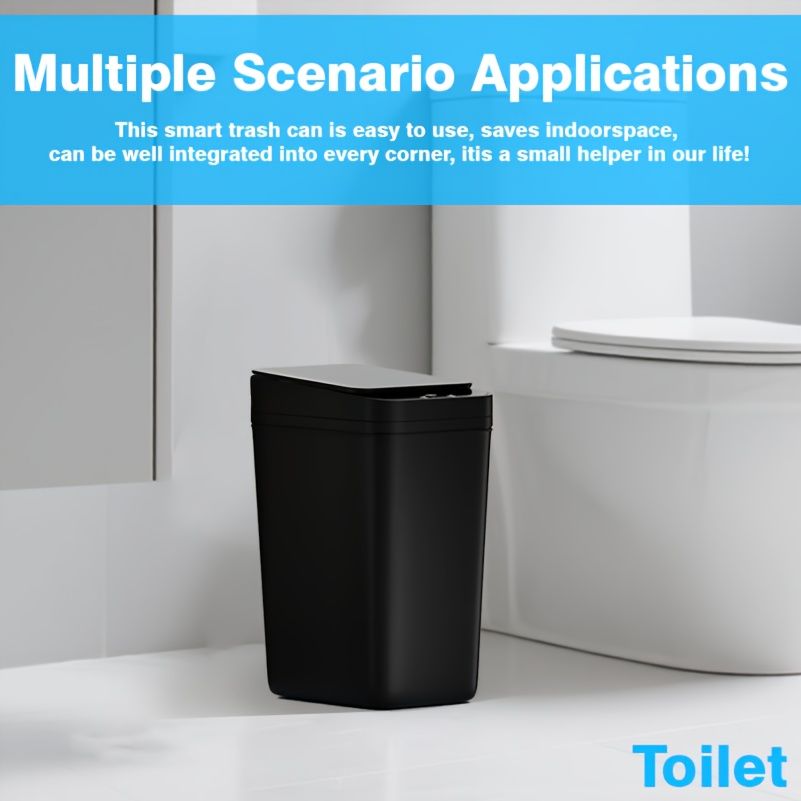 3.1 Gallon Bathroom Trash Can with Auto Sensor - 12L Smart Trash Can Motion Sensor - Slim, Plastic - Ultra-Thin Electric Trash Can with Lid, Suitable for Bedroom, Bathroom, Office, Living Room