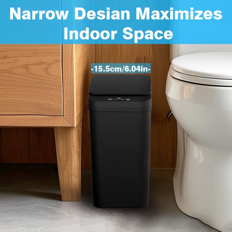 3.1 Gallon Bathroom Trash Can with Auto Sensor - 12L Smart Trash Can Motion Sensor - Slim, Plastic - Ultra-Thin Electric Trash Can with Lid, Suitable for Bedroom, Bathroom, Office, Living Room