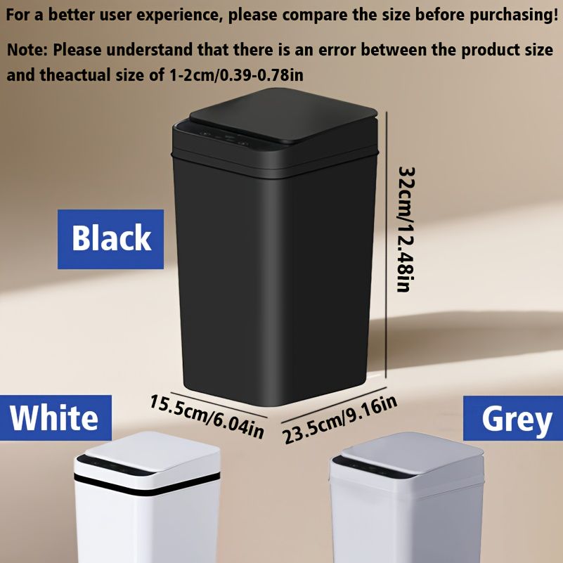 3.1 Gallon Bathroom Trash Can with Auto Sensor - 12L Smart Trash Can Motion Sensor - Slim, Plastic - Ultra-Thin Electric Trash Can with Lid, Suitable for Bedroom, Bathroom, Office, Living Room