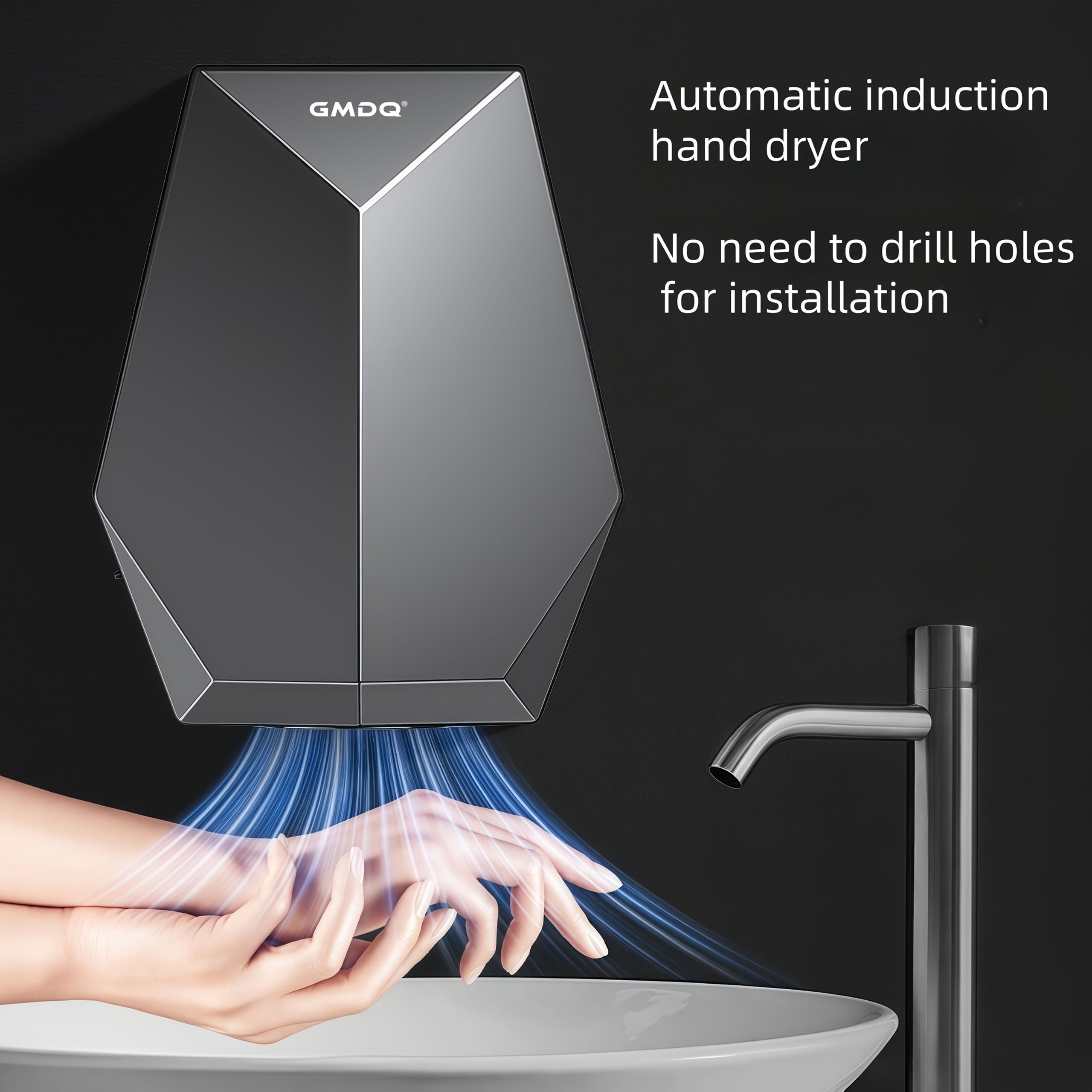 1600W high-power automatic hand dryer, compact commercial hot air hand dryer, wall-mounted, quick hand drying, suitable for home/commercial bathrooms/offices/shopping centers, 220V European standard p