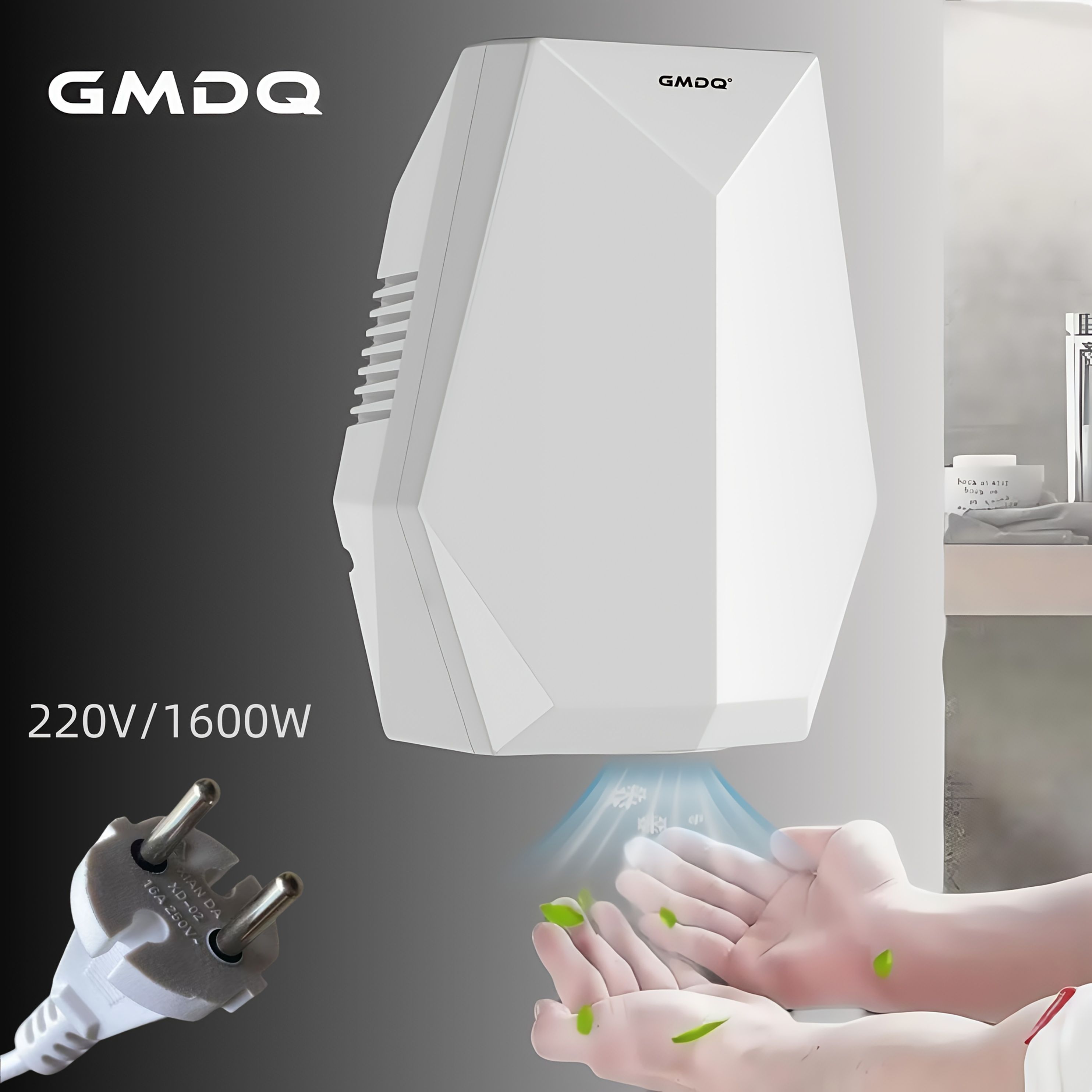 1600W high-power automatic hand dryer, compact commercial hot air hand dryer, wall-mounted, quick hand drying, suitable for home/commercial bathrooms/offices/shopping centers, 220V European standard p