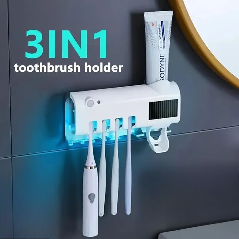 Intelligent Toothbrush Holder, Toothpaste Dispenser, Toothpaste Squeezer, USB Charging, Intelligent Automatic Toothpaste Dispenser Wall-Mounted Bathroom, Space-Saving, Durable Plastic