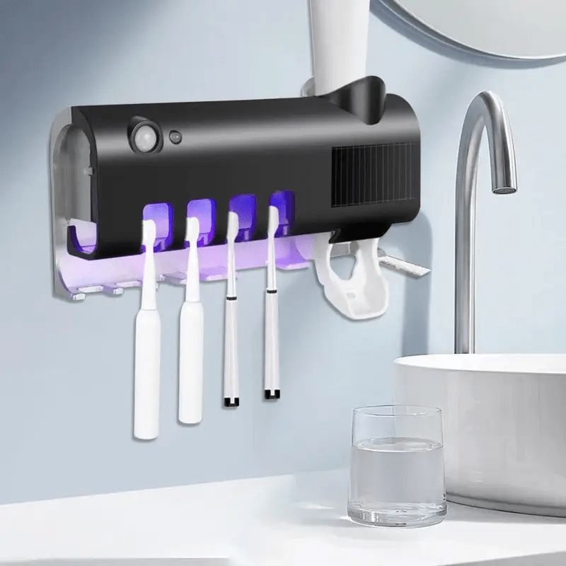 Intelligent Toothbrush Holder, Toothpaste Dispenser, Toothpaste Squeezer, USB Charging, Intelligent Automatic Toothpaste Dispenser Wall-Mounted Bathroom, Space-Saving, Durable Plastic