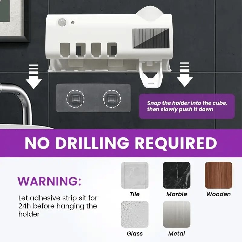 Intelligent Toothbrush Holder, Toothpaste Dispenser, Toothpaste Squeezer, USB Charging, Intelligent Automatic Toothpaste Dispenser Wall-Mounted Bathroom, Space-Saving, Durable Plastic