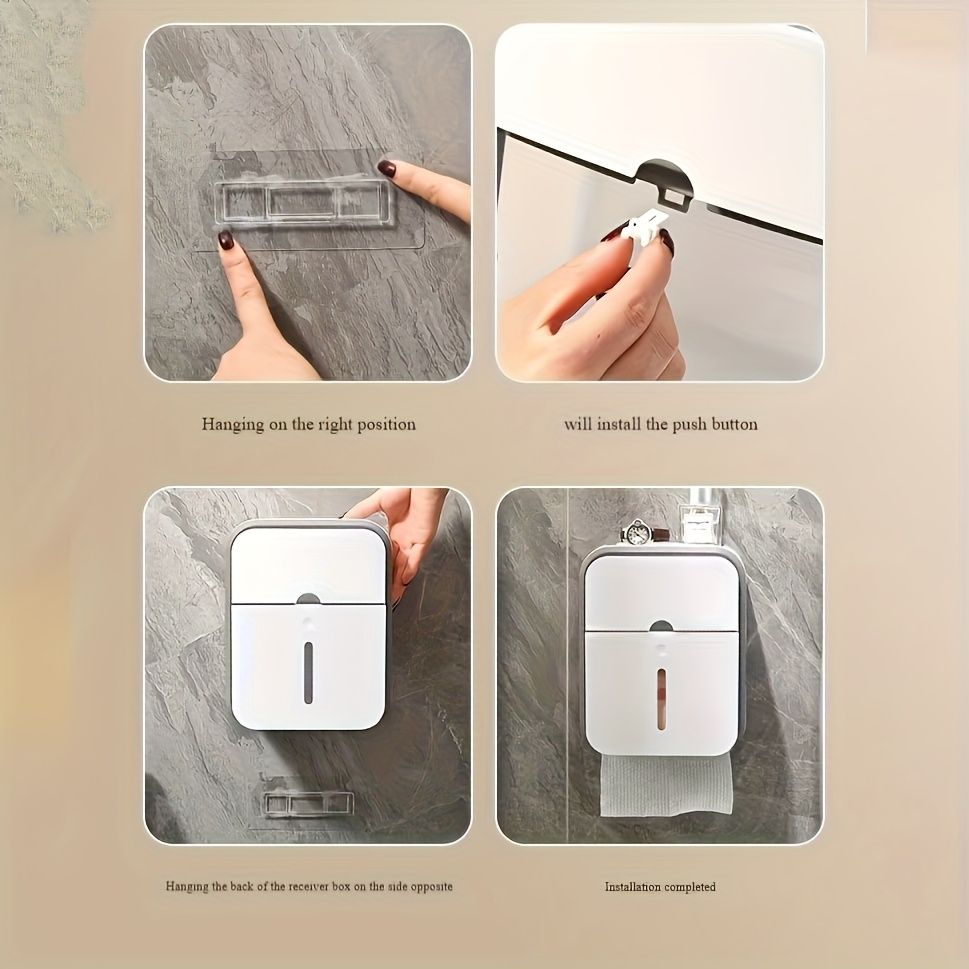 1pc Wall-Mounted Toilet Paper Holder - Double-Layer Waterproof Plastic Tissue Box with No-Drill Installation, Modern Rectangular Design for Bathroom Organization, Toilet Paper Holder for Bathroom