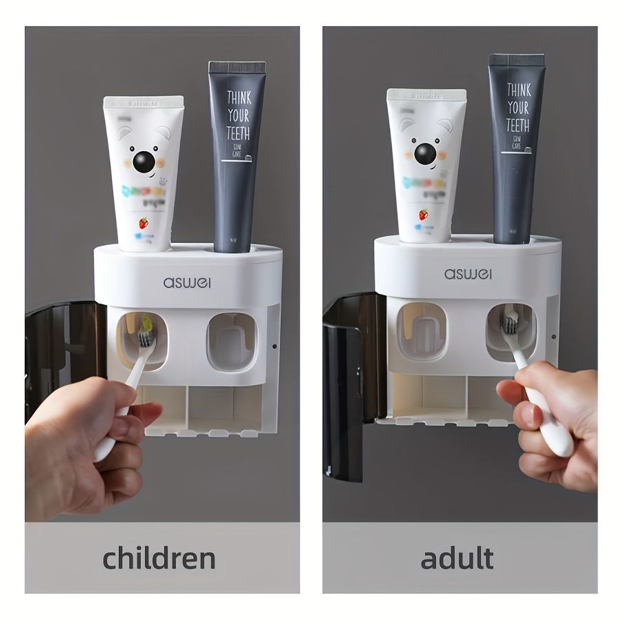 1pc Wall-Mounted Toothbrush Holder with Toothpaste Dispenser, Dustproof Cover, 2-in-1 Toothpaste Squeezer and Toothbrush Organizer, Plastic Bathroom and Washroom Accessory, Toothbrush Organizer