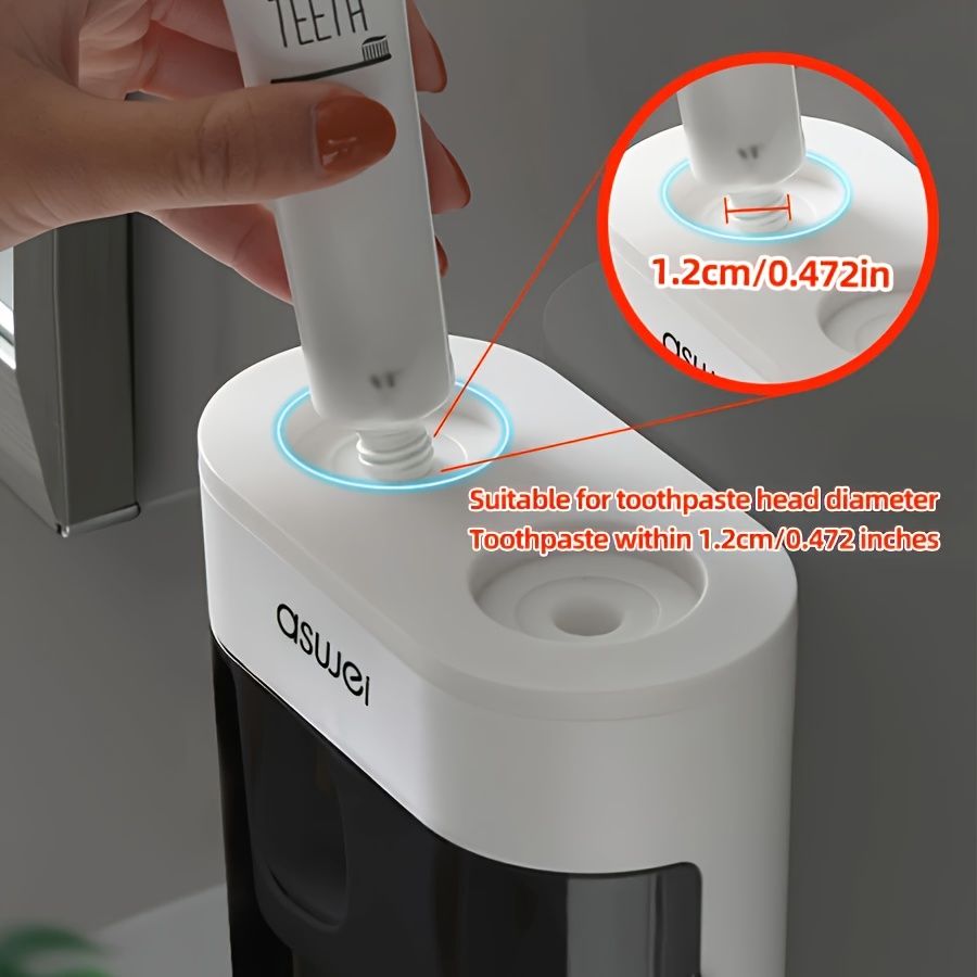 1pc Wall-Mounted Toothbrush Holder with Toothpaste Dispenser, Dustproof Cover, 2-in-1 Toothpaste Squeezer and Toothbrush Organizer, Plastic Bathroom and Washroom Accessory, Toothbrush Organizer