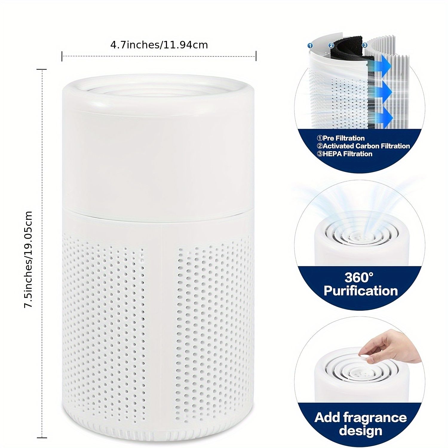 Air Purifier for Home with Scented Sponge,Deodorizing for Office Living Room Bedrooms, for Smokers, Odor, Dust, Pollen, Pet Dander, Car Air Fresheners for Bedroom Office