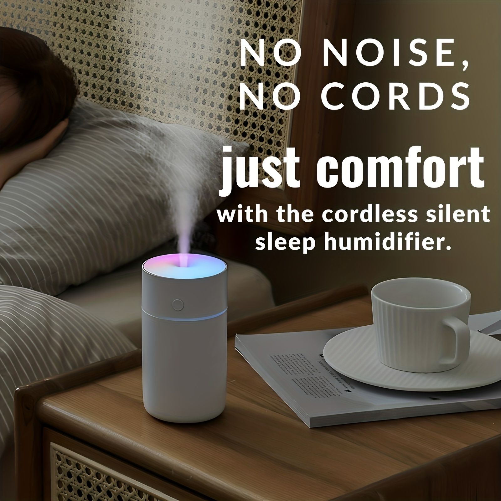 Wireless Cold Mist Room Air Humidifier, 1200mAh Portable Soundwave technology Bedroom Humidifier