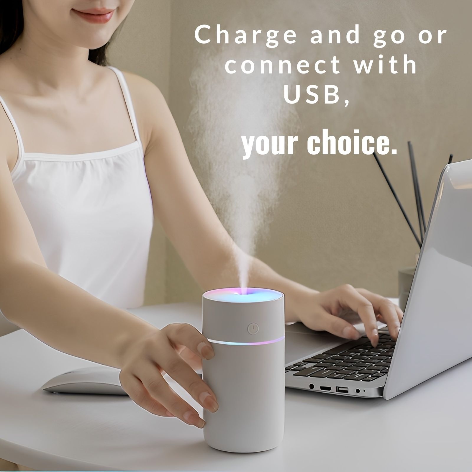 Wireless Cold Mist Room Air Humidifier, 1200mAh Portable Soundwave technology Bedroom Humidifier