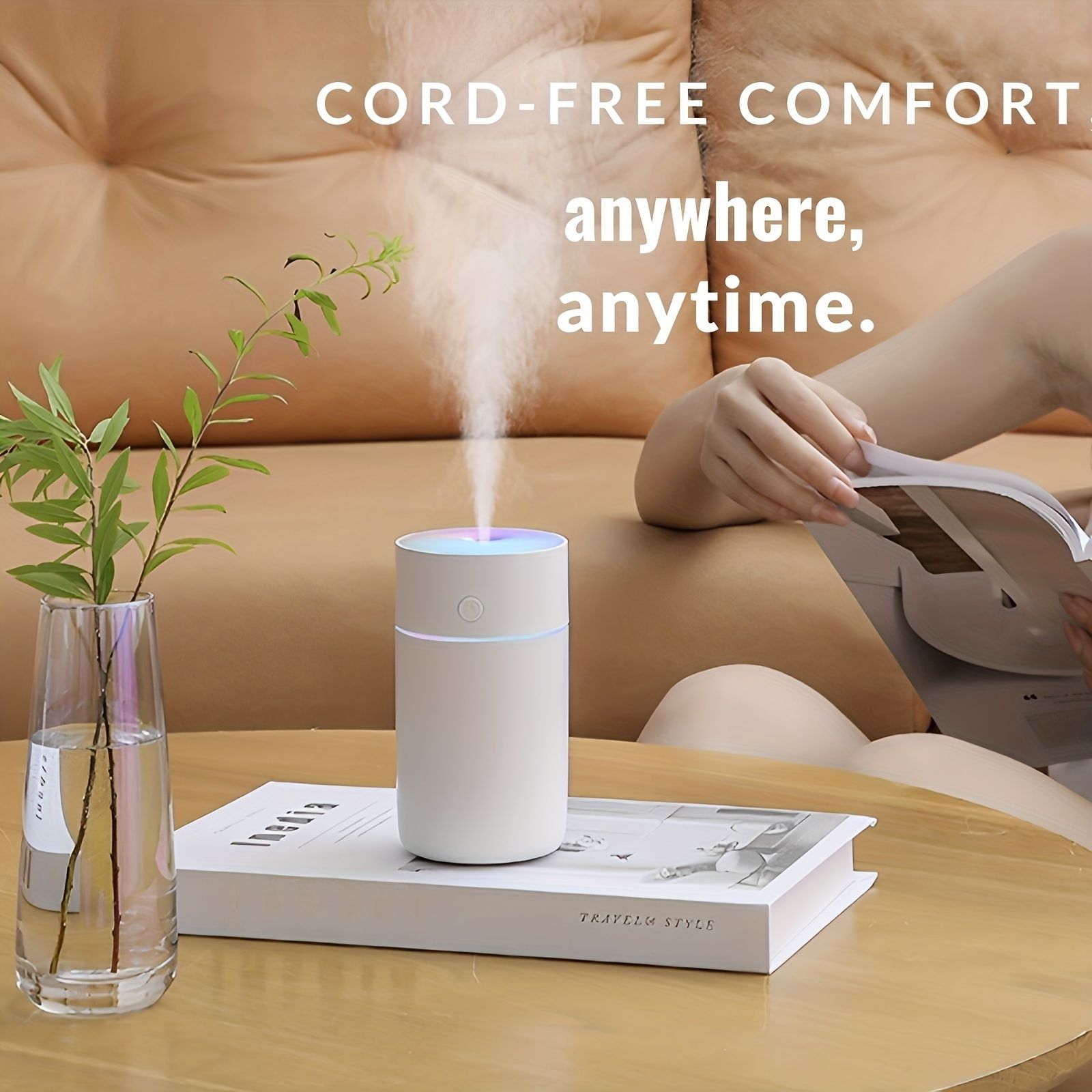 Wireless Cold Mist Room Air Humidifier, 1200mAh Portable Soundwave technology Bedroom Humidifier