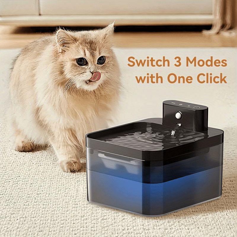 2.2L Automatic Pet Water Dispenser for Cats & Small Dogs - Smart Gravity-Fed Fountain with 2000mAh Rechargeable Battery, Ultra-Quiet USB/Battery Powered, Modern Black & Blue Design, Durable Plastic
