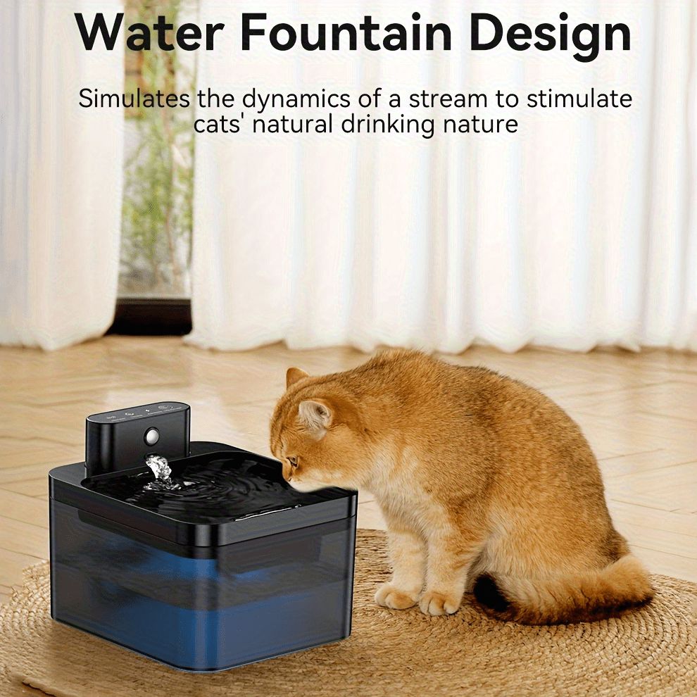 2.2L Automatic Pet Water Dispenser for Cats & Small Dogs - Smart Gravity-Fed Fountain with 2000mAh Rechargeable Battery, Ultra-Quiet USB/Battery Powered, Modern Black & Blue Design, Durable Plastic