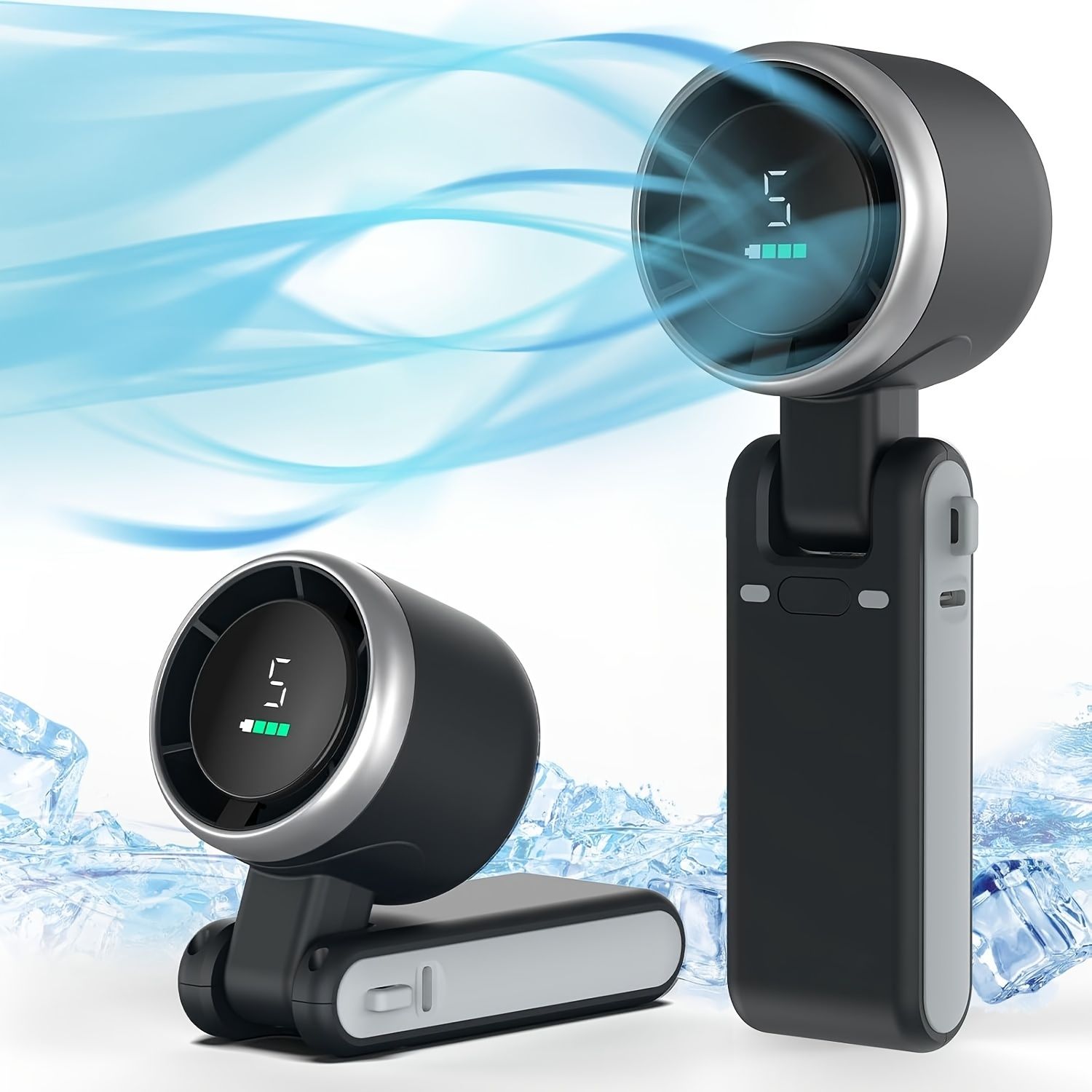 Portable Foldable Handheld Fan - USB Rechargeable, Ultra-Quiet 5-Speed Adjustable, 3600mAh Battery for Office Desk, Bedroom, Dorm, Outdoor Travel