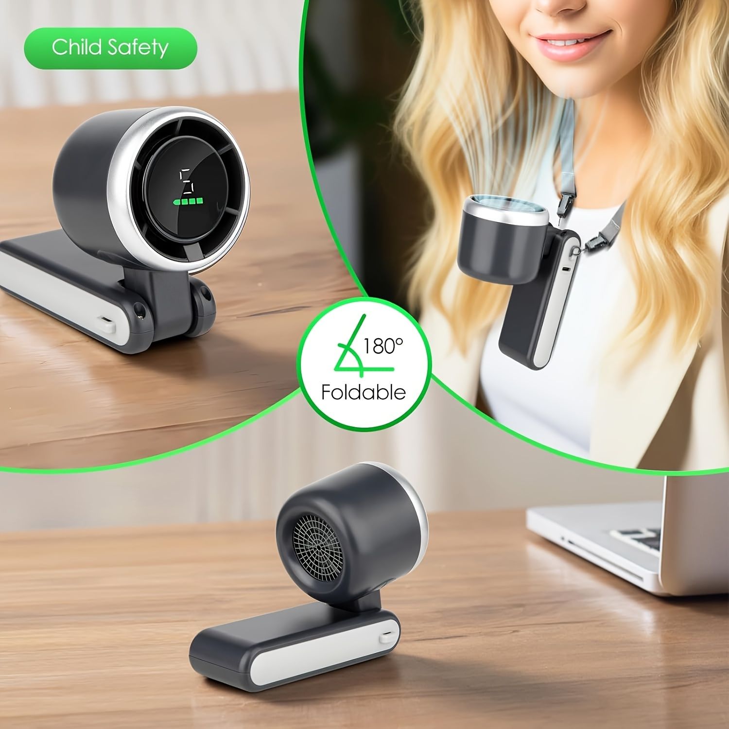 Portable Foldable Handheld Fan - USB Rechargeable, Ultra-Quiet 5-Speed Adjustable, 3600mAh Battery for Office Desk, Bedroom, Dorm, Outdoor Travel