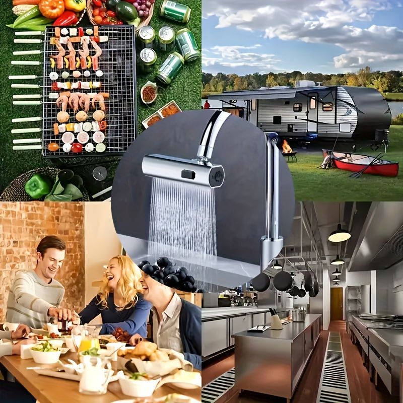 1pc Modern Kitchen Faucet with 3-in-1 360° Rotating Waterfall, Water-Saving Aerator, 3 Flow Modes | Polished Finish, Pressure Boosting Extension, Splash-Proof Nozzle, RV Kitchen Faucet, Kitchen Sink F