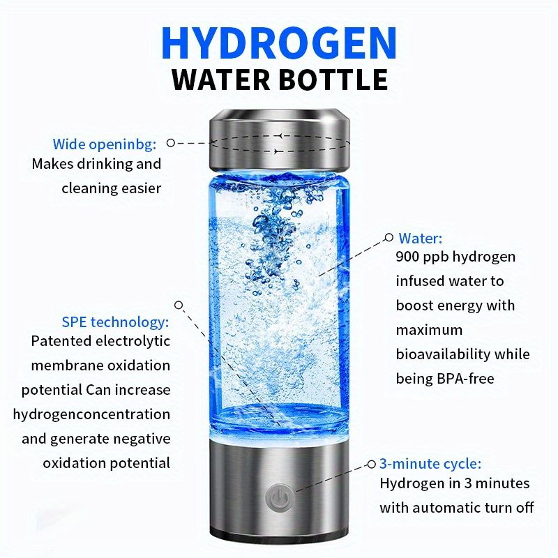 Portable Hydrogen-Rich Water Cup Generator, 420ml Hydrogen Water Bottle, Rechargeable Hydrogen Rich Water Glass Health cup, Hydrogen Generator Water Cup Filter Ionizer Maker, Water Machine Ionizer