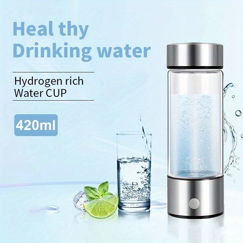 Portable Hydrogen-Rich Water Cup Generator, 420ml Hydrogen Water Bottle, Rechargeable Hydrogen Rich Water Glass Health cup, Hydrogen Generator Water Cup Filter Ionizer Maker, Water Machine Ionizer