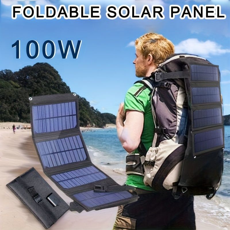 100W USB Solar Panel Kit Foldable Portable Solar Charger for Outdoor Camping Hiking Phone Charger, Suitable for Picnic, Cycling, Fans, Flashlights, etc
