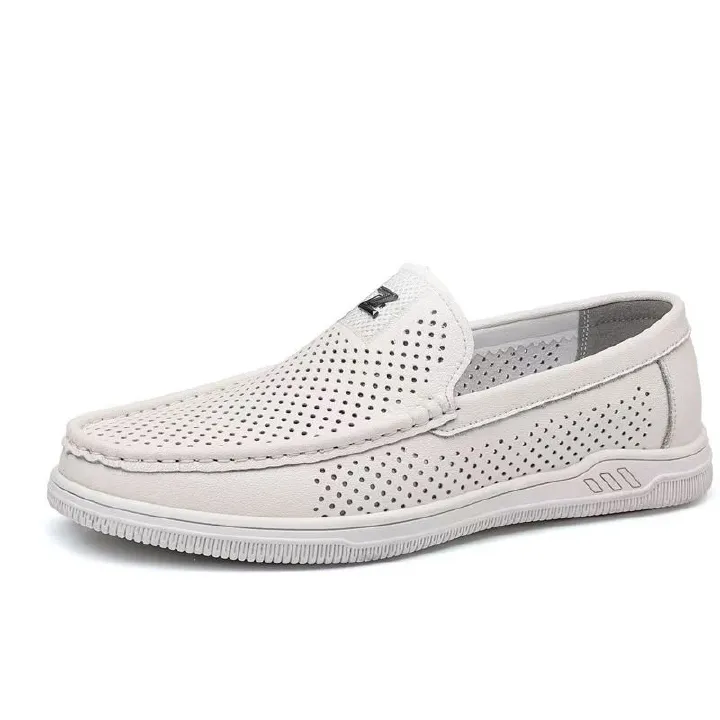 Men's hollowed out lightweight soft soled loafers fashionable and simple casual shoes leather shoes