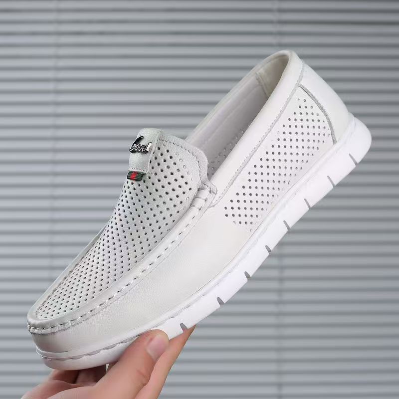 Men's hollowed out lightweight soft soled loafers fashionable and simple casual shoes leather shoes