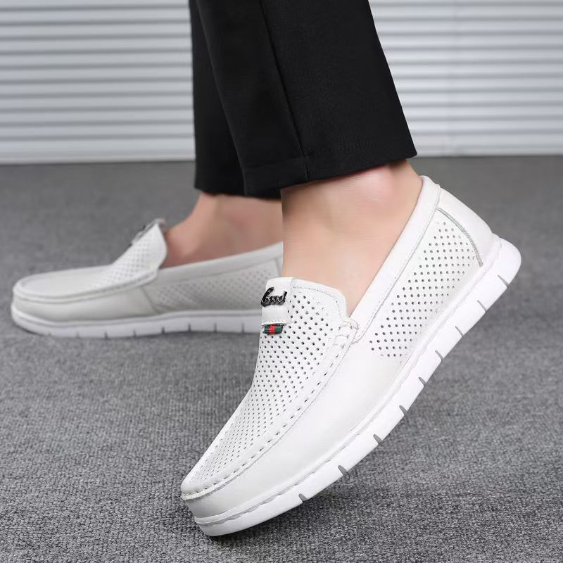 Men's hollowed out lightweight soft soled loafers fashionable and simple casual shoes leather shoes