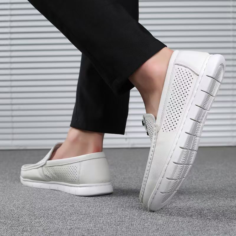 Men's hollowed out lightweight soft soled loafers fashionable and simple casual shoes leather shoes