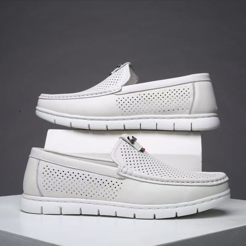 Men's hollowed out lightweight soft soled loafers fashionable and simple casual shoes leather shoes