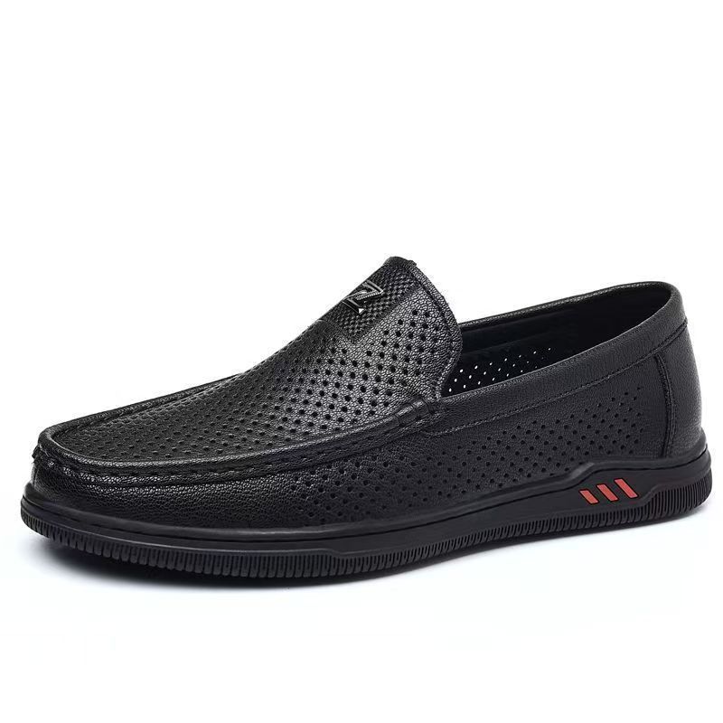 Men's hollowed out lightweight soft soled loafers fashionable and simple casual shoes leather shoes