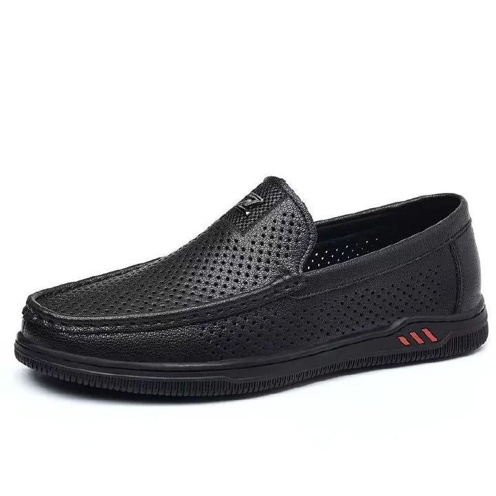 Men's hollowed out lightweight soft soled loafers fashionable and simple casual shoes leather shoes