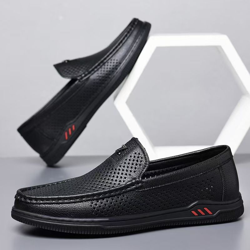 Men's hollowed out lightweight soft soled loafers fashionable and simple casual shoes leather shoes