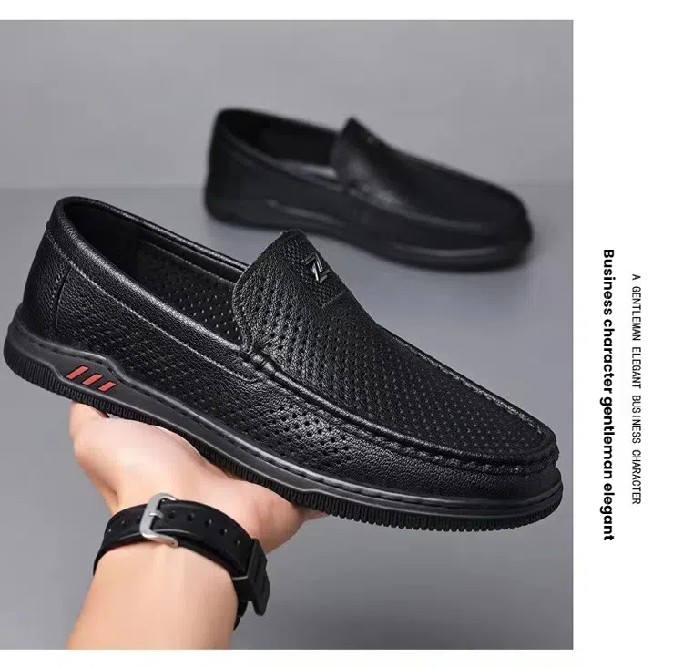 Men's hollowed out lightweight soft soled loafers fashionable and simple casual shoes leather shoes