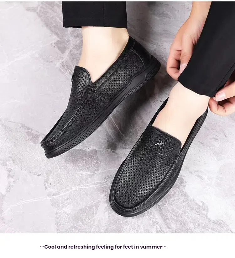 Men's hollowed out lightweight soft soled loafers fashionable and simple casual shoes leather shoes