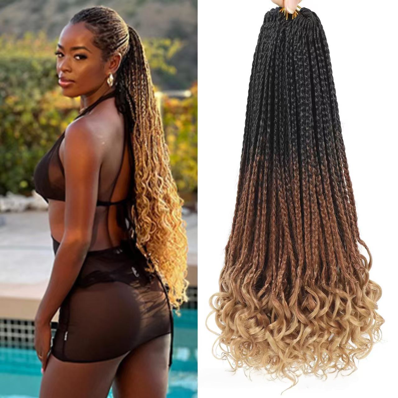 [Hair Bundles-Not a Full Wig] Crochet Wig with Three-Strand Braided Tail, Flower Braid & Rolled Dirty Braid Extensions for African Black Women - Natural Permeable Odorless Stable Easy to manage