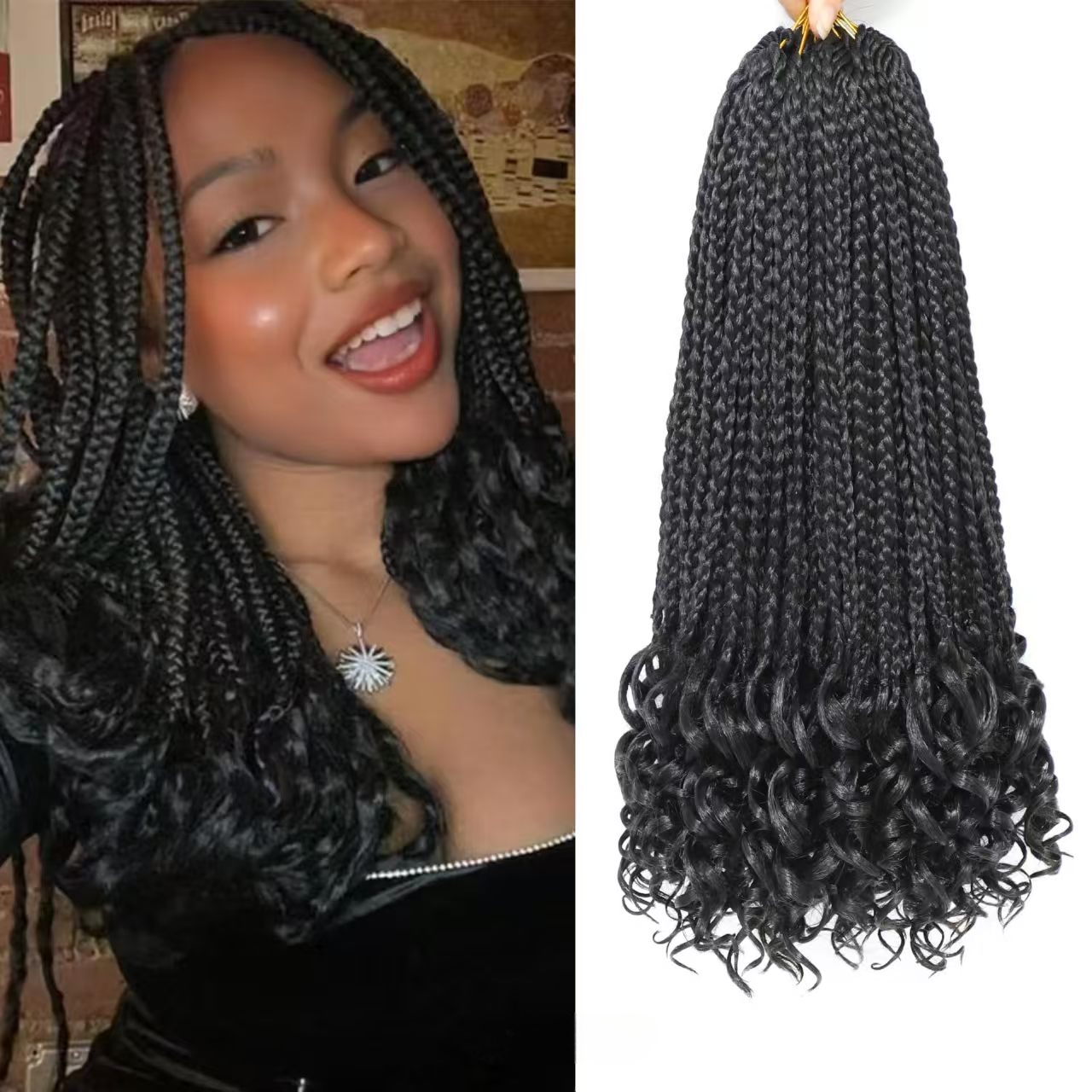 [Hair Bundles-Not a Full Wig] Crochet Wig with Three-Strand Braided Tail, Flower Braid & Rolled Dirty Braid Extensions for African Black Women - Natural Permeable Odorless Stable Easy to manage