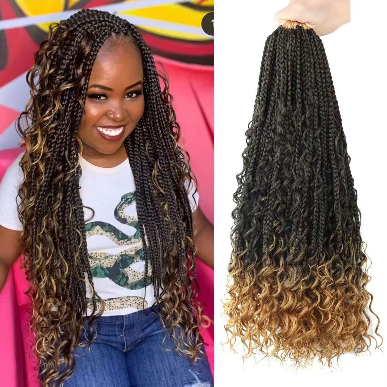 [Hair Bundles-Not a Full Wig] Crochet Wig with Three-Strand Braided Tail, Flower Braid & Rolled Dirty Braid Extensions for African Black Women - Natural Permeable Odorless Stable Easy to manage