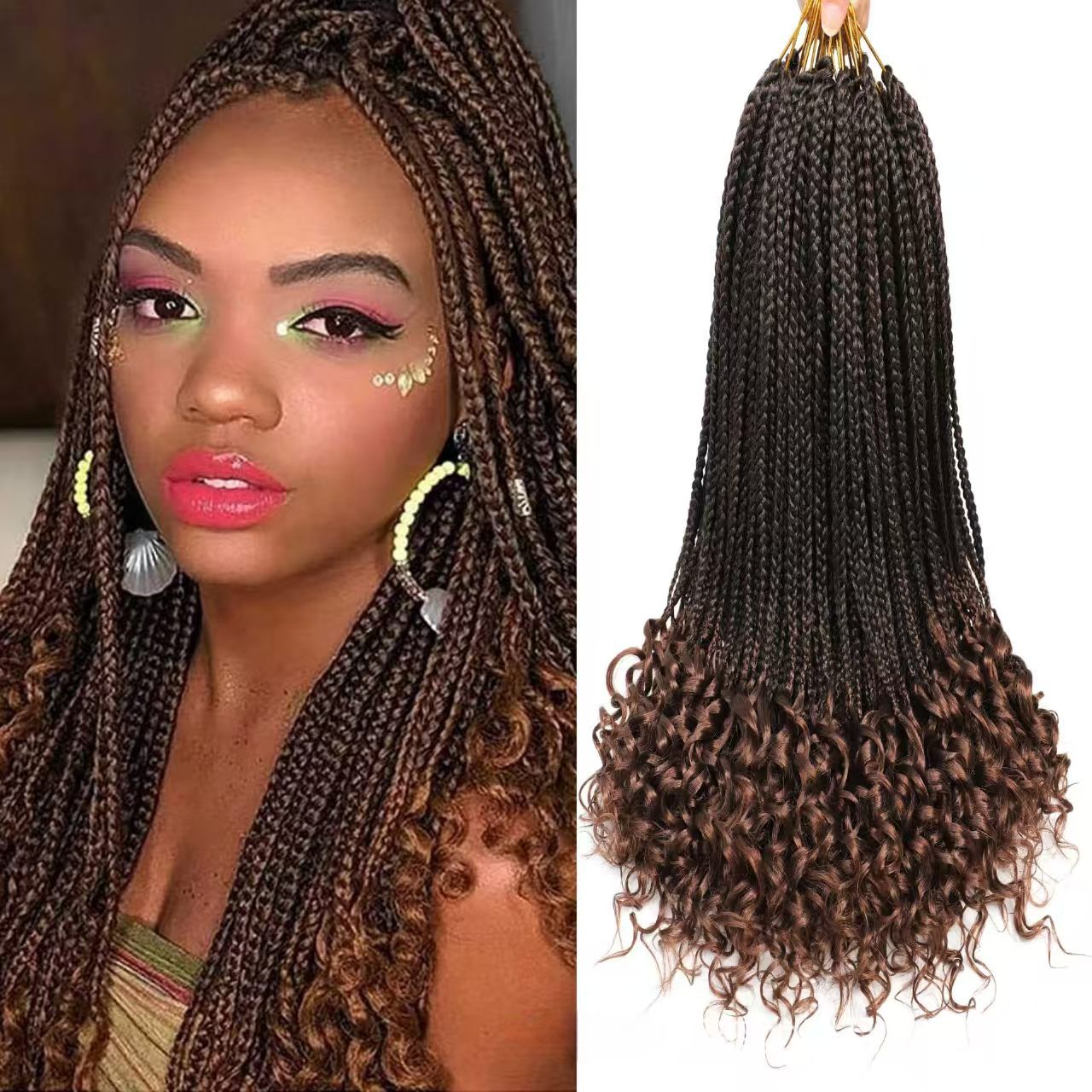[Hair Bundles-Not a Full Wig] Crochet Wig with Three-Strand Braided Tail, Flower Braid & Rolled Dirty Braid Extensions for African Black Women - Natural Permeable Odorless Stable Easy to manage