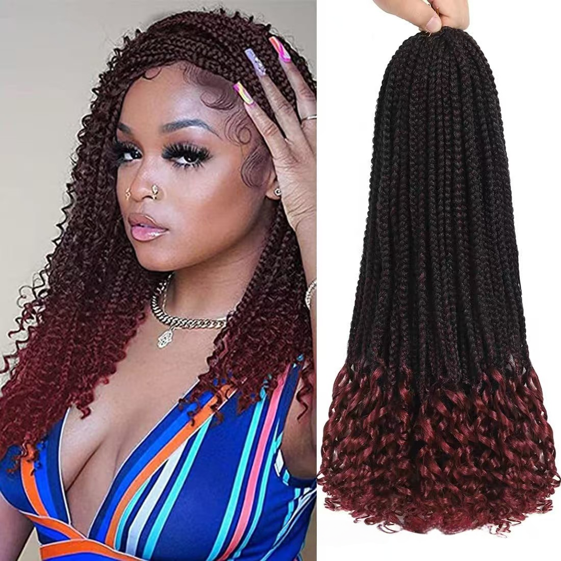 [Hair Bundles-Not a Full Wig] Crochet Wig with Three-Strand Braided Tail, Flower Braid & Rolled Dirty Braid Extensions for African Black Women - Natural Permeable Odorless Stable Easy to manage