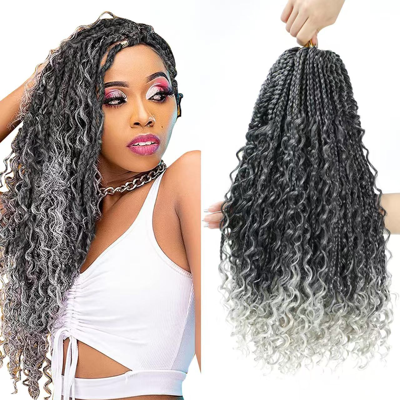 [Hair Bundles-Not a Full Wig] Crochet Wig with Three-Strand Braided Tail, Flower Braid & Rolled Dirty Braid for Black Women - Natural Permeable Odorless Stable Easy to manage Simple Operation