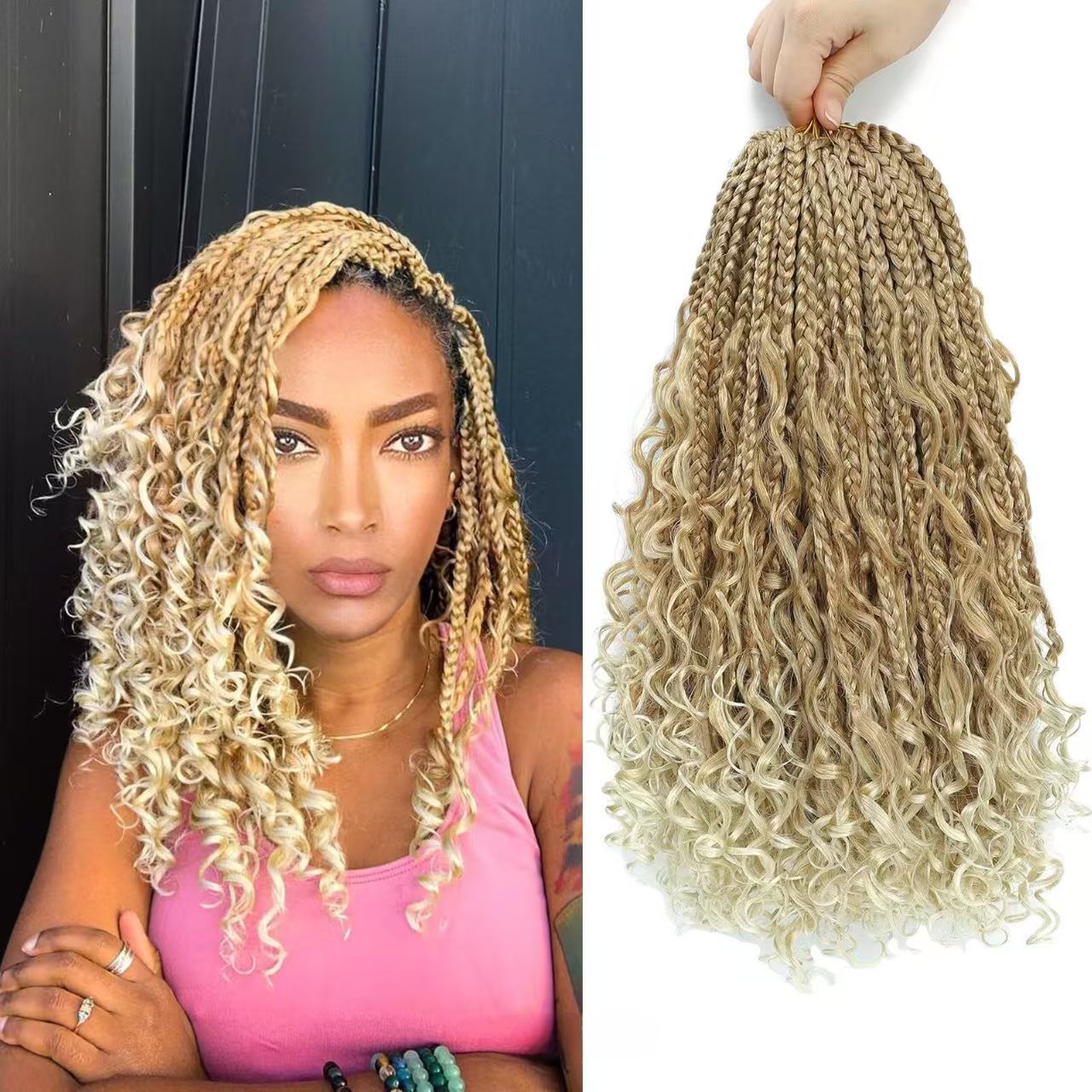 [Hair Bundles-Not a Full Wig] Crochet Wig with Three-Strand Braided Tail, Flower Braid & Rolled Dirty Braid for Black Women - Natural Permeable Odorless Stable Easy to manage Simple Operation