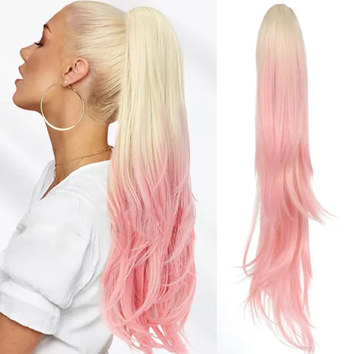 Showcase Unique Charm - Lightly Curled Drawstring Ponytail Wig for Black Women - Natural Permeable Odorless Stable Easy to manage Simple Operation for Daily Use【Pink】【one free gift】