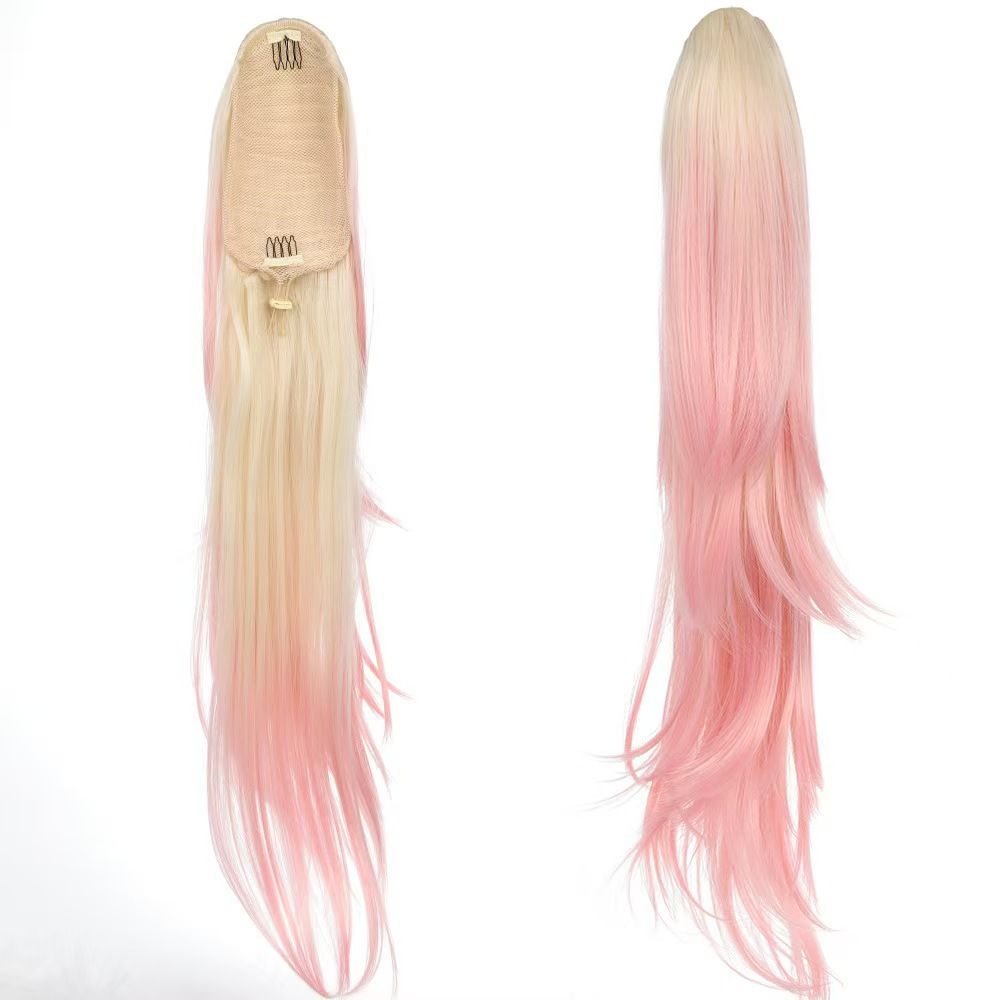 Showcase Unique Charm - Lightly Curled Drawstring Ponytail Wig for Black Women - Natural Permeable Odorless Stable Easy to manage Simple Operation for Daily Use【Pink】【one free gift】