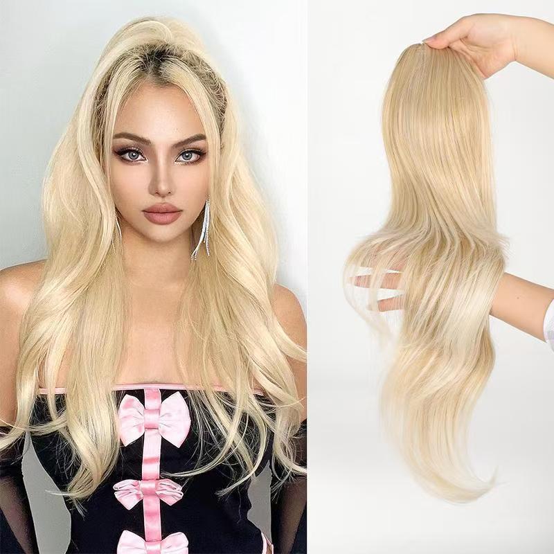 Showcase Unique Charm - Lightly Curled Drawstring Ponytail Wig for Black Women - Natural Permeable Odorless Stable Easy to manage Simple Operation for Daily Use【Black】【one free gift】