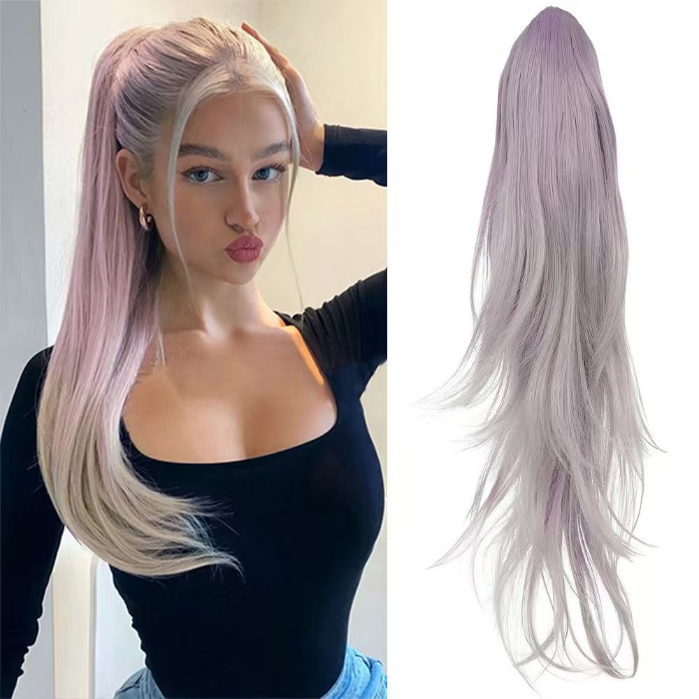 Showcase Unique Charm - Lightly Curled Drawstring Ponytail Wig for Black Women - Natural Permeable Odorless Stable Easy to manage Simple Operation for Daily Use【Black】【one free gift】